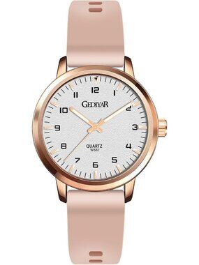 Women's Pink Analog Quartz Rubber Silicone Band Waterproof Casual Wrist Watch